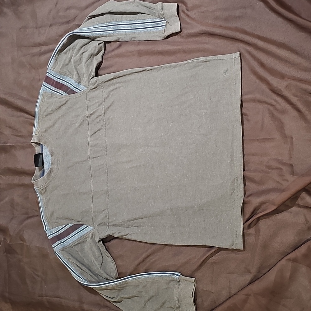 XG Men's Long Sleeve Shirt Brown Green With Stripe Down Shoulder And Arm Size M